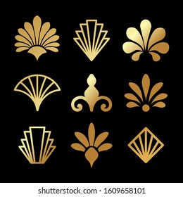 Beautiful set of Art Deco, Gatsby palmette ornates from 1920s fashion and design trends vector