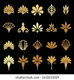 Beautiful set of Art Deco, Gatsby palmette ornates from 1920s fashion and design trends vector