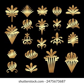 Beautiful set of Art Deco, Gatsby palmette ornates from 1920s fashion and design trends vector
