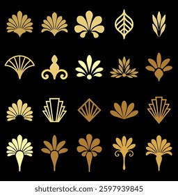 Beautiful set of Art Deco, Gatsby palmette ornates and design elements from 1920s fashion and design trends vector