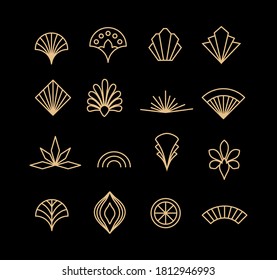 Beautiful set of Art Deco, palmette ornates from 1920s fashion and design trends vector	