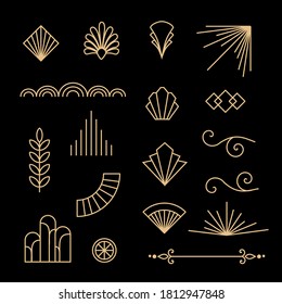 Beautiful set of Art Deco, palmettes,decorative elements and ornates from 1920s fashion and design trends vector	