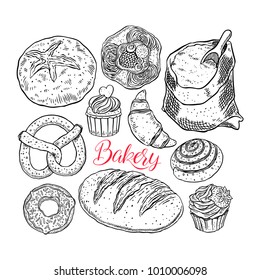 beautiful set of bakery products. hand-drawn illustration