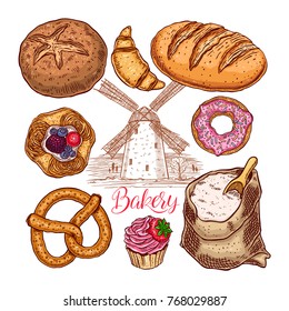 beautiful set of bakery products. hand-drawn illustration