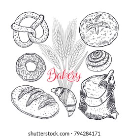 beautiful set of bakery products. hand-drawn illustration