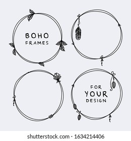 Beautiful set of boho, tribal round frames vector