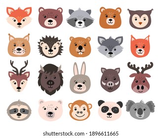 Beautiful set of child style woodland and exotic animals vector collection