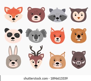 Beautiful set of child style woodland and exotic animals vector collection