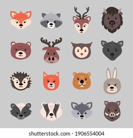 Beautiful set of child style woodland animals vector collection