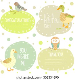 beautiful set with color frame and funny different birds with place for text