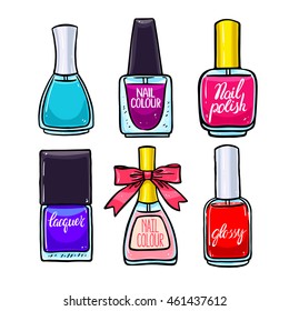 beautiful set of colored lacquers for nails. hand-drawn illustration