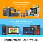 Beautiful set of colorful flat vector banners on the theme: assembling a desktop computer, buy computer, computer repair . All items are created with love especially for your amazing projects.