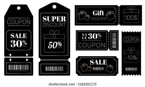 Beautiful set of coupons, gift cards, gift vouchers. Discounts and sales.