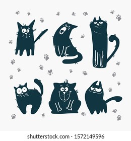 Beautiful set cute vector cats, great design for any purposes. Vector line design. Baby illustration. Flat vector icon. Vector illustration set.  Animal illustration.