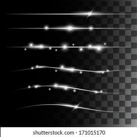 Beautiful set of decorative dividing sparkling lines with transparency VECTOR