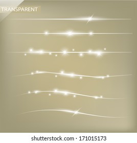 Beautiful set of decorative dividing sparkling lines with transparency VECTOR