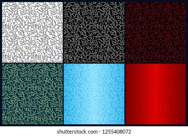 Beautiful set with different color seamless patterns with lightning