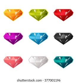 Beautiful Set Of Different Gems for Mobile Game Vector Set. Cartoon Glossy Jewelry
