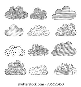 Beautiful set of doodle clouds. Isolated sketch. design background greeting cards and invitations to the wedding, birthday, mother s day and other seasonal autumn holidays