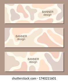 Beautiful set of feminine social media banner templates with minimal abstract organic shapes compositionin pastel colors and trendy contemporary collage style