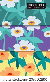 Hermoso conjunto de ilustraciones vectoriales florales con un gráfico de patrones sin fisuras. El diseño presenta tres colores vivos