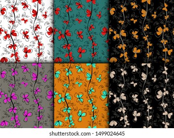 Beautiful set with flowers colorful seamless. Spring blossom background. Seamless vector texture. Vintage natural pattern. Summer color. Vintage wallpaper. vector pattern