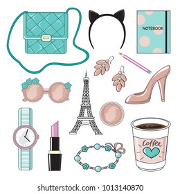 beautiful set for girls cosmetics and beautiful objects on a white background