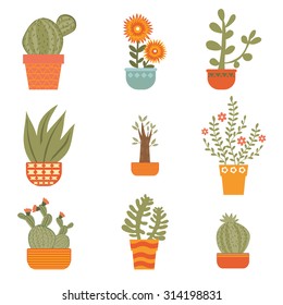 Beautiful set of hand drawn houseplants. vector illustration