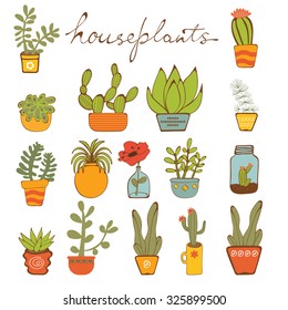 Beautiful set of hand drawn houseplants. vector illustration