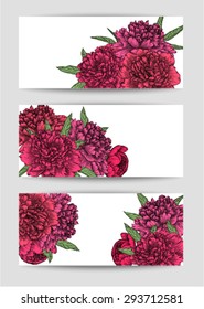 Beautiful Set of horizontal banners with flowers. Hand-drawn background for greeting cards and invitations of the wedding, birthday, mother's Day and other holiday and cute summer background.