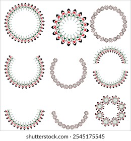 A beautiful set of intricate circular and semi circular patterns combining floral inspired and geometric designs ideal for borders frames and artistic decoration in creative projects