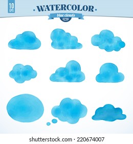  Beautiful set of isolated watercolor clouds. Vector illustration