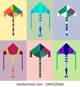 Beautiful set of kite. Vector illustration. Flat style. t-shirt design