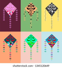Beautiful set of kite. Vector illustration. Flat style. t-shirt design