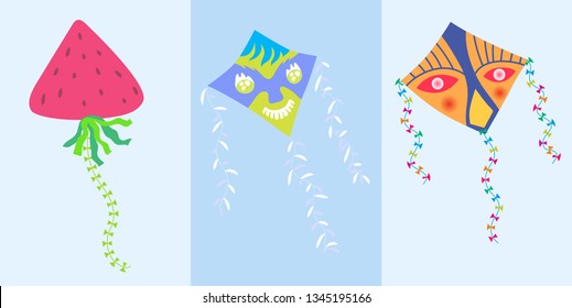 Beautiful set of kite. Vector illustration. Flat style. t-shirt design