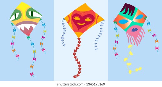 Beautiful set of kite. Vector illustration. Flat style. t-shirt design