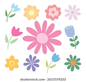 Beautiful set of minimal Flowers Vector Illustration