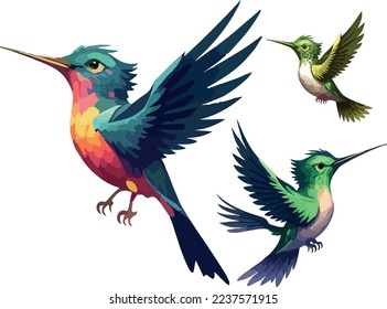 A beautiful set of multicolored hummingbirds