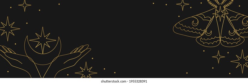 Beautiful set of mystic details in line art style.
