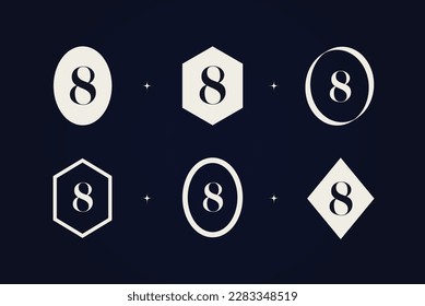 Beautiful set of number 8 logos with luxury style. Vectors template with an elegant, modern and minimalist approach for a high-end branding of a company. Basic shapes. Editable vector file.