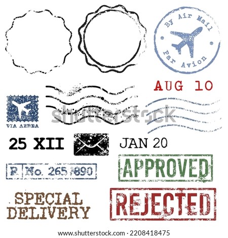 Beautiful set of rubber post stamps vector collection