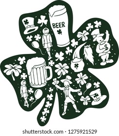 Beautiful set for saint Patricks day with leprechauns dansing girls beer and clover