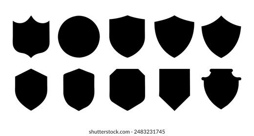  Beautiful set of shields silhouettes. Black badges shape label collection for military, police, soccer and others. 
