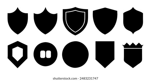  Beautiful set of shields silhouettes. Black badges shape label collection for military, police, soccer and others. 
