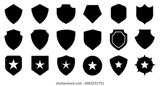  Beautiful set of shields silhouettes. Black badges shape label collection for military, police, soccer and others. 
