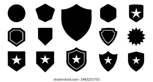  Beautiful set of shields silhouettes. Black badges shape label collection for military, police, soccer and others. 
