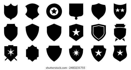  Beautiful set of shields silhouettes. Black badges shape label collection for military, police, soccer and others. 
