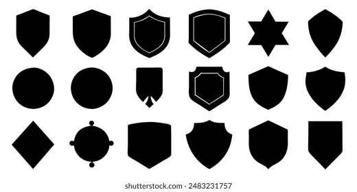  Beautiful set of shields silhouettes. Black badges shape label collection for military, police, soccer and others. 
