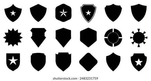  Beautiful set of shields silhouettes. Black badges shape label collection for military, police, soccer and others. 
