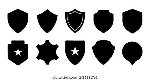  Beautiful set of shields silhouettes. Black badges shape label collection for military, police, soccer and others. 
